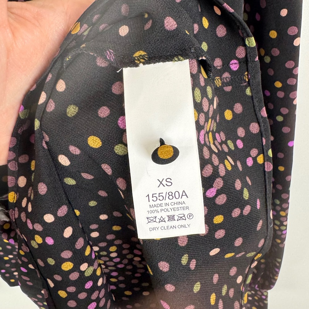 Kate Spade Polka Dot Wrap Blouse Size XS Black‎ Peplum Long Sleeve Preppy Office - Picture 5 of 8